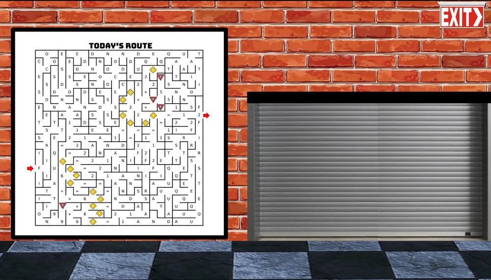 Bitmoji garage background with maze of algebra problems.