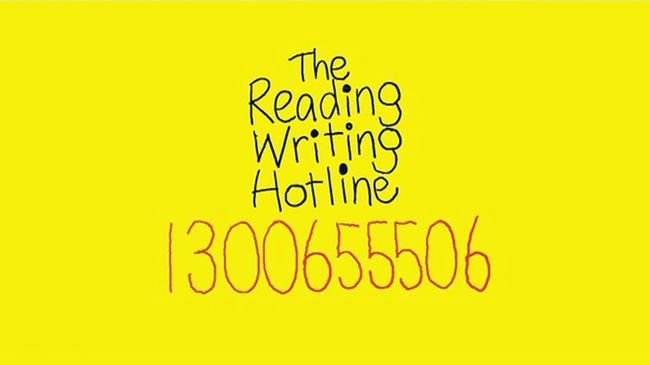 A frame from the ad for the Reading Writing Hotline, and its number one three double oh six triple five oh six.