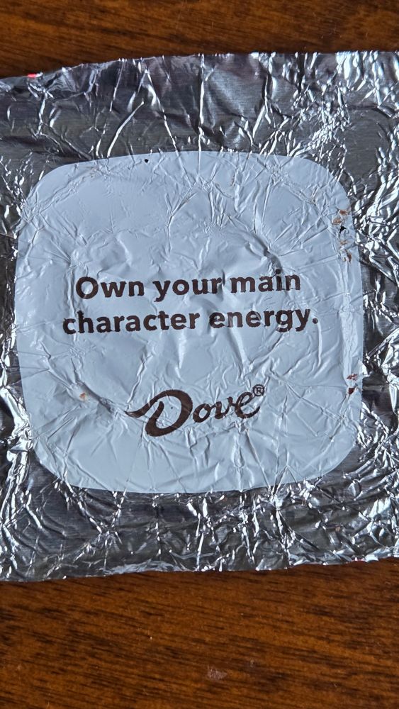 Own your main character energy. Dove Promises foil wrapper copy. 