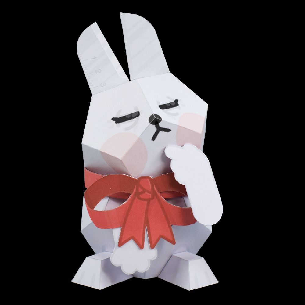 A papercraft rabbit looking confused