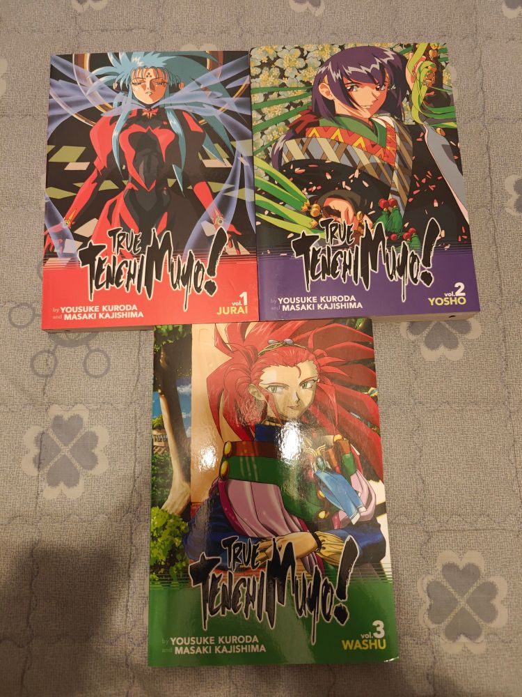 True Tenchi Muyo volumes 1 - 3.

Left - Ryoko

Right - Ayeka

Bottom - Washu