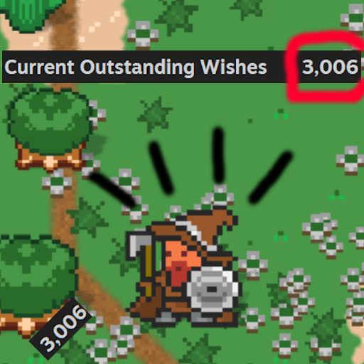 A game screenshot showing the player character being surprised by a label showing 3006 Steam wishlists! 