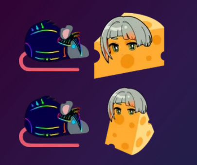 Emoji edit of LIEE REY as a rat and Chis-A as cheese