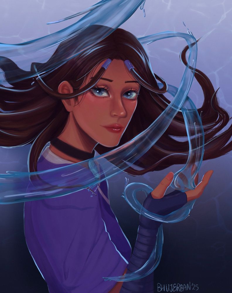 portrait of katara from avatar: the last airbender with water around her