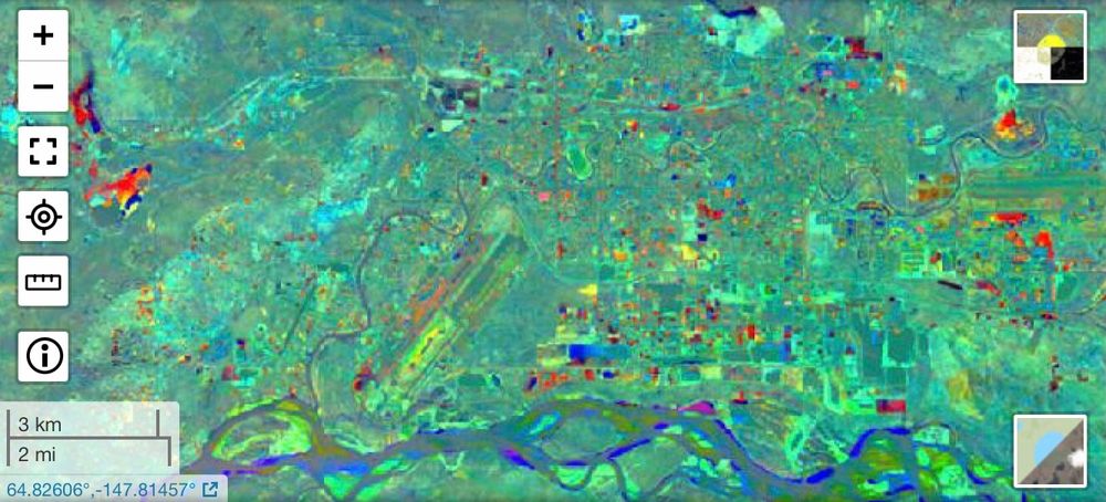 Infrastructure changes, sone mining, and river erosion in Fairbanks, central Alaska.