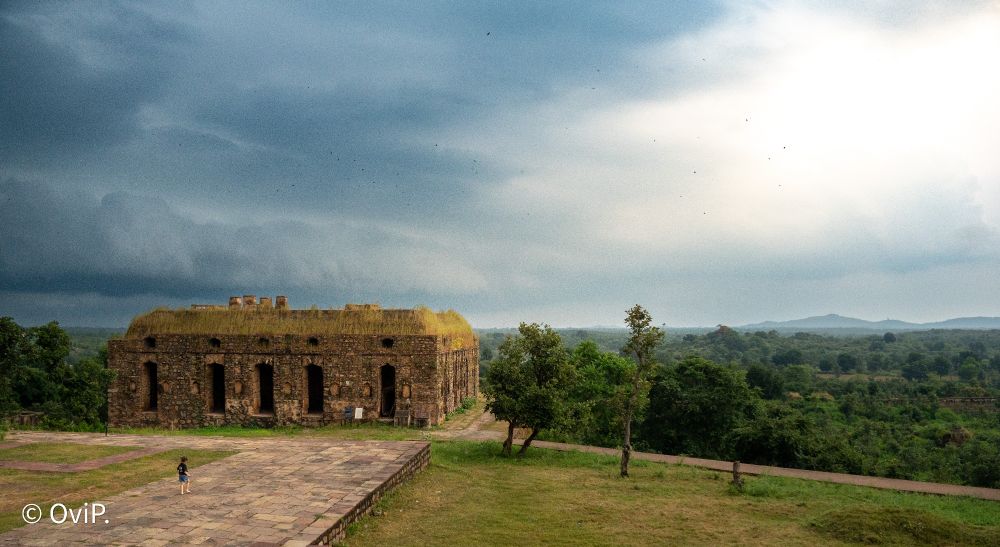 View from Orchha's palace ruins towards the forests surrounding it, India.