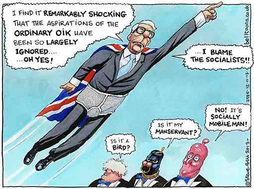 cartoon with John Major, flying like superman in his under-crackers. 
