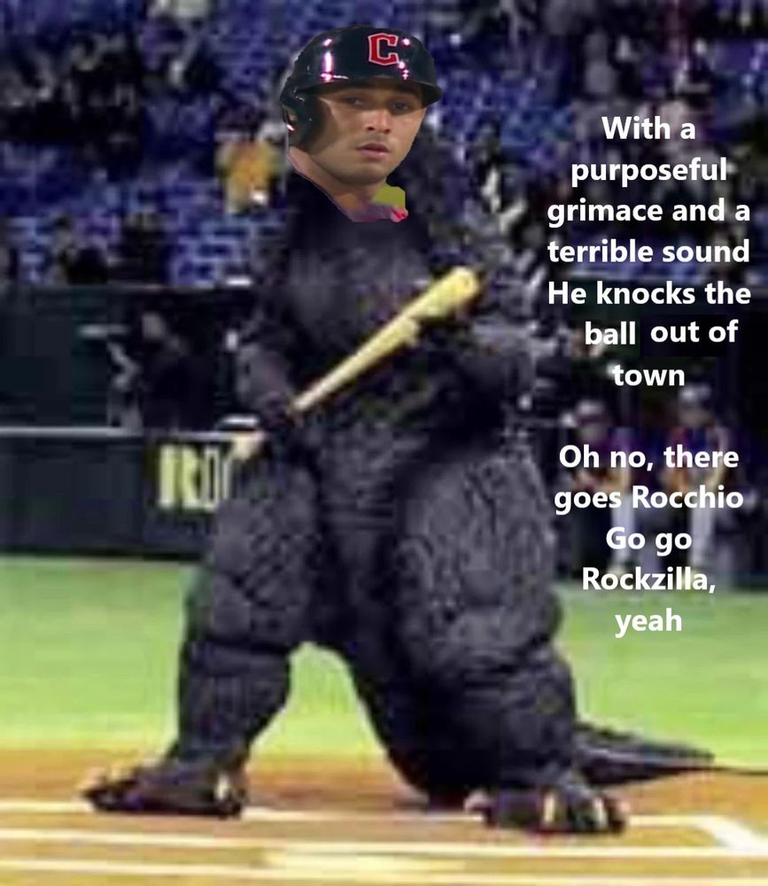 With a purposeful grimace and a terrible sound, he knocks the ball out of town
Oh no, there goes Rocchio. Go go, Rockzilla... yeah