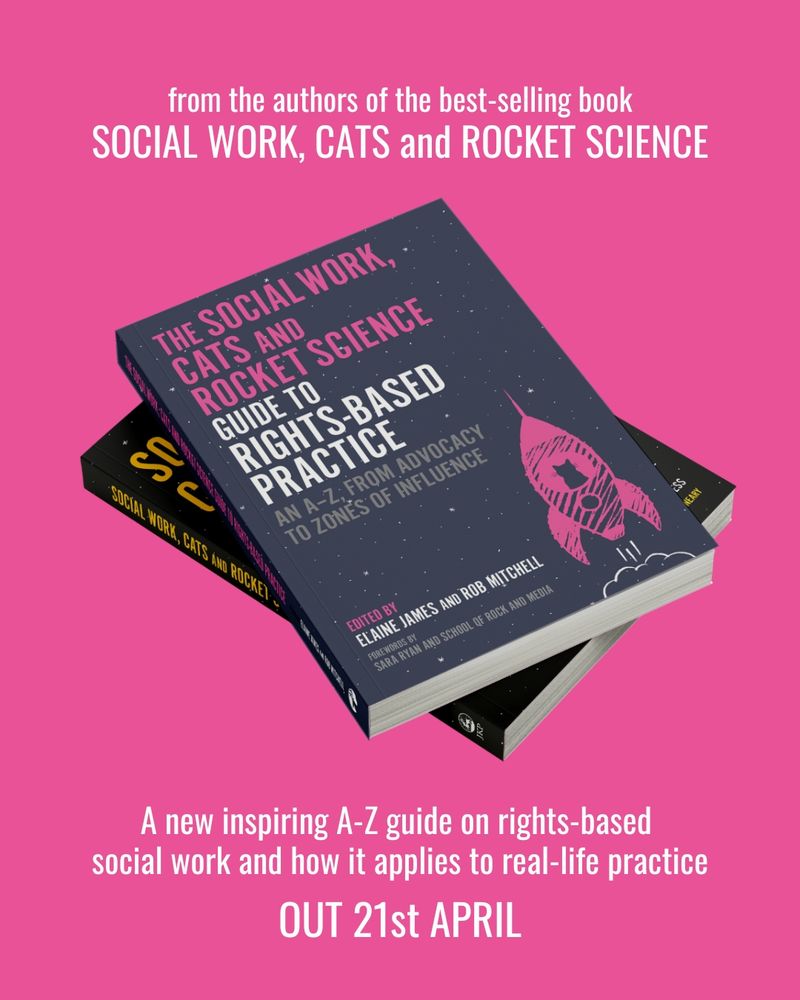 Advertisement for the book Social Work Cats and Rocket Science an A to Z of rights based practice 