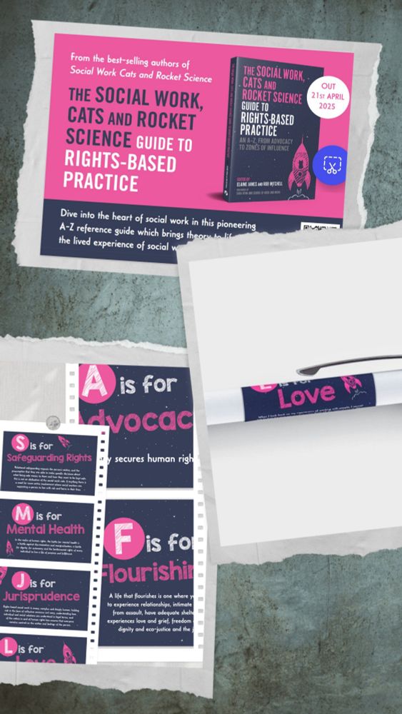 Advertisement for the book Social Work Cats and Rocket Science an A to Z of rights based practice 