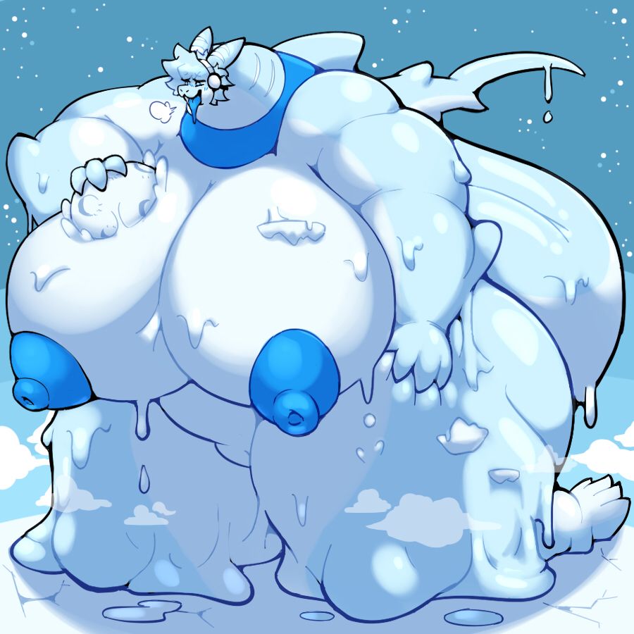 Massive, busty shark Camm shoving a moon and land masses into their goopy body 