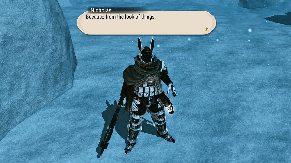 Nicholas stands in his heavy winter gear. Looks upwards as he speaks about how things look. Pausing for the moment until the next photo.