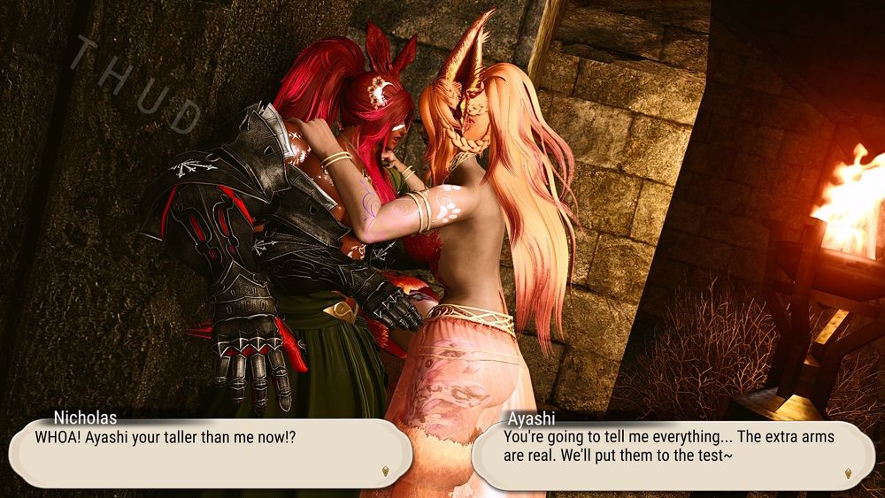 Ayashi puts Nicholas up against the corner Ayashi had rested against. Nicholas appears shocked and also talks about how Ayashi is taller than him now. Ayashi tells Nicholas that he's going to tell her everything. Her hands felt his extra arm shoulders to check if they were real. As she adds that they'll have to put them to the test.