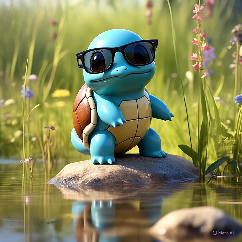 AI generated image from M3T4 AI showing Squirtle wearing a sunglasses. Cool and cute at the same time! 😎 