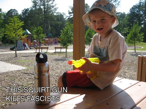 A photograph of a squirt gun that always kills fascists