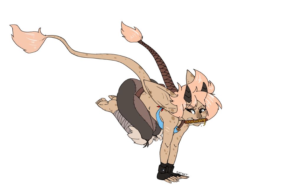 Snicker, my goblin OC, hotfooting it with her stolen goods, a tasty hotdog