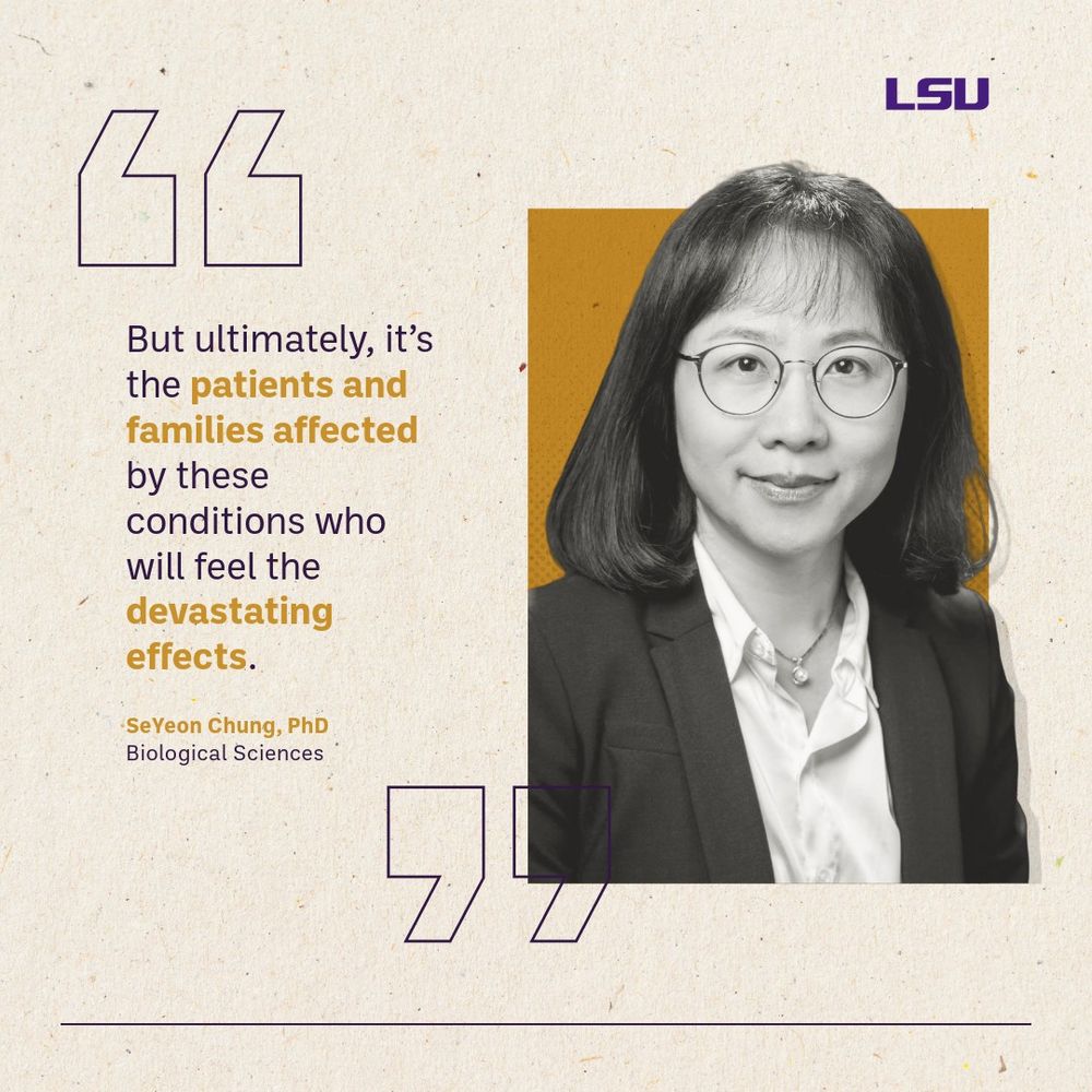 A graphic of LSU professor SeYeon Chung on the right. On the left, a pullout quote reads "But ultimately, it’s the patients and families affected by these conditions who will feel the devastating effects."