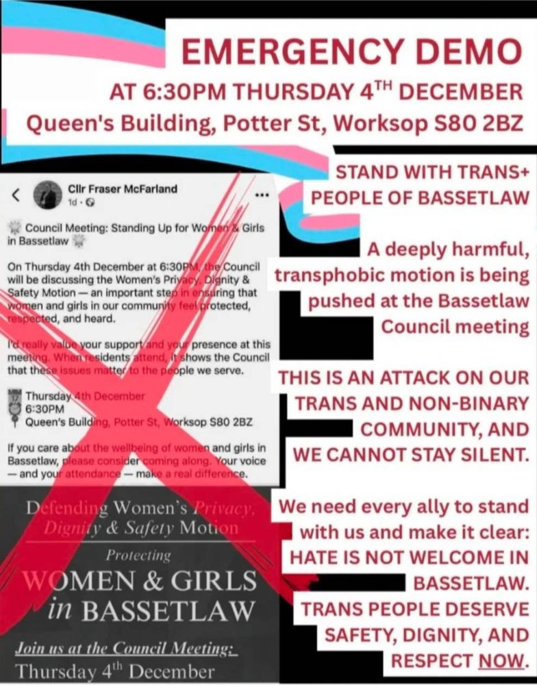 Emergency Demo, at 6:30PM Thursday 4th December, Queen's Building, Potter St, Worksop S80 2BZ