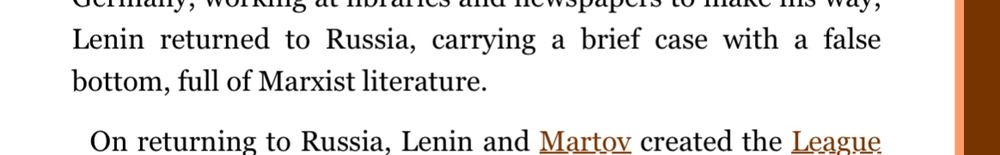 Mis al
Lenin returned to Russia, carrying a brief case with a false bottom, full of Marxist literature.
On returning to Russia, Lenin and Martoy created the League