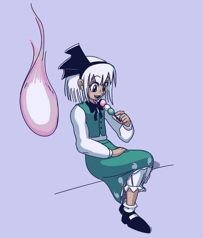 Youmu sitting and eating a dango.
Yes it's simple as that-