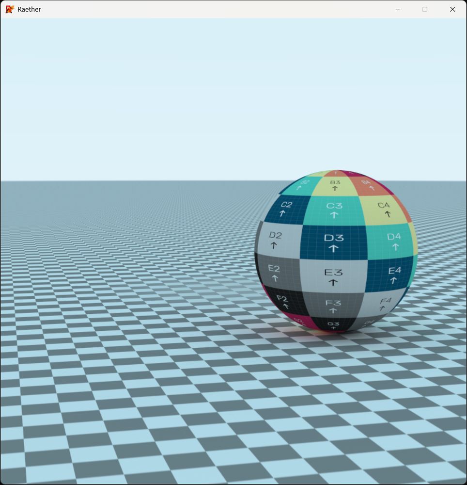 A scene with one small sphere with uv checker image texture material on top of another large sphere having procedural checker texture material.
