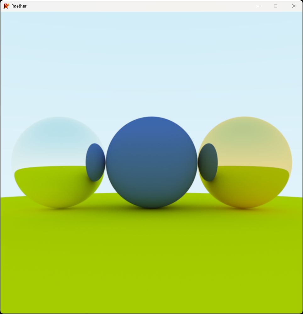 A render of a scene with four spheres with metallic and diffuse material.