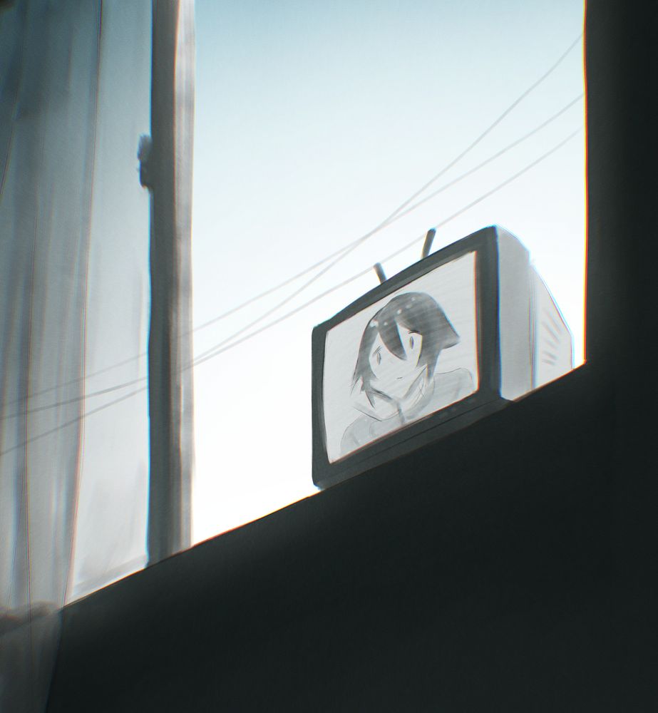On the edge of a window, a monitor sits patiently while displaying me on the screen resting my palm on my cheek.
