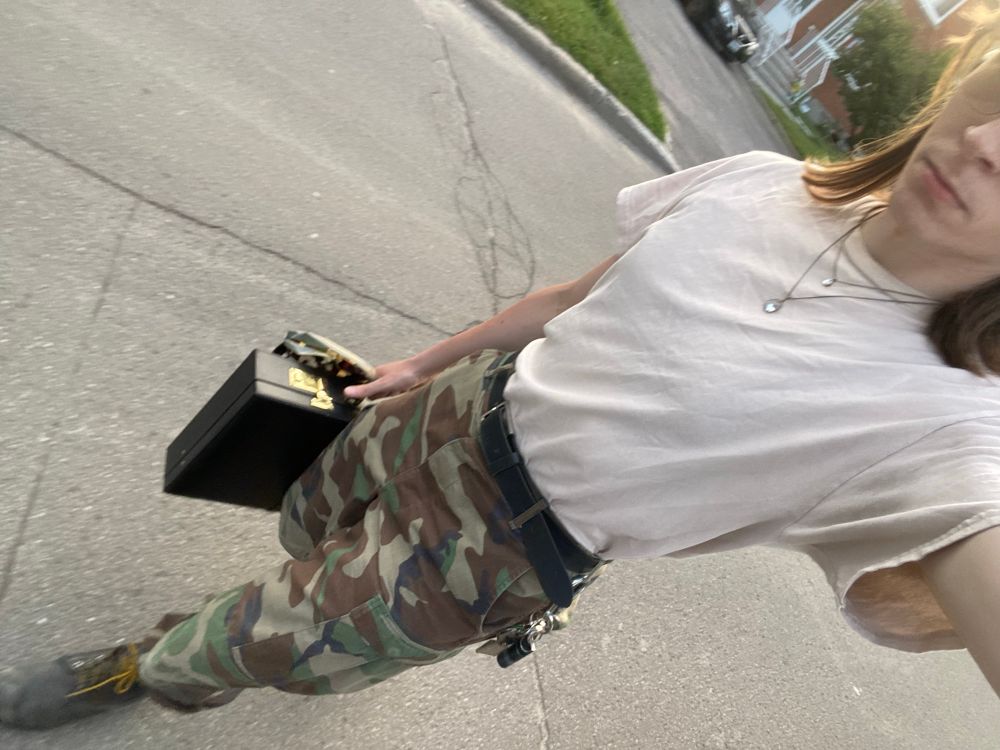 me wearing us woodland pants, canadian mk3 boots and stolen shirt 