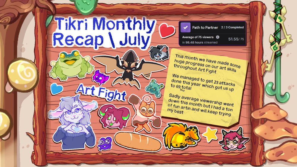 A Notice board showing many different Art Fight attacks done by Tikri this last month