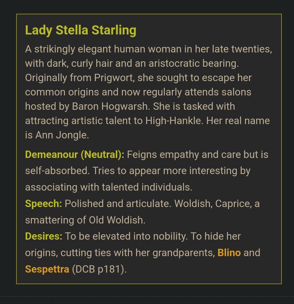 Screenshot of an Agent for House Hogwarsh:

Lady Stella Starling