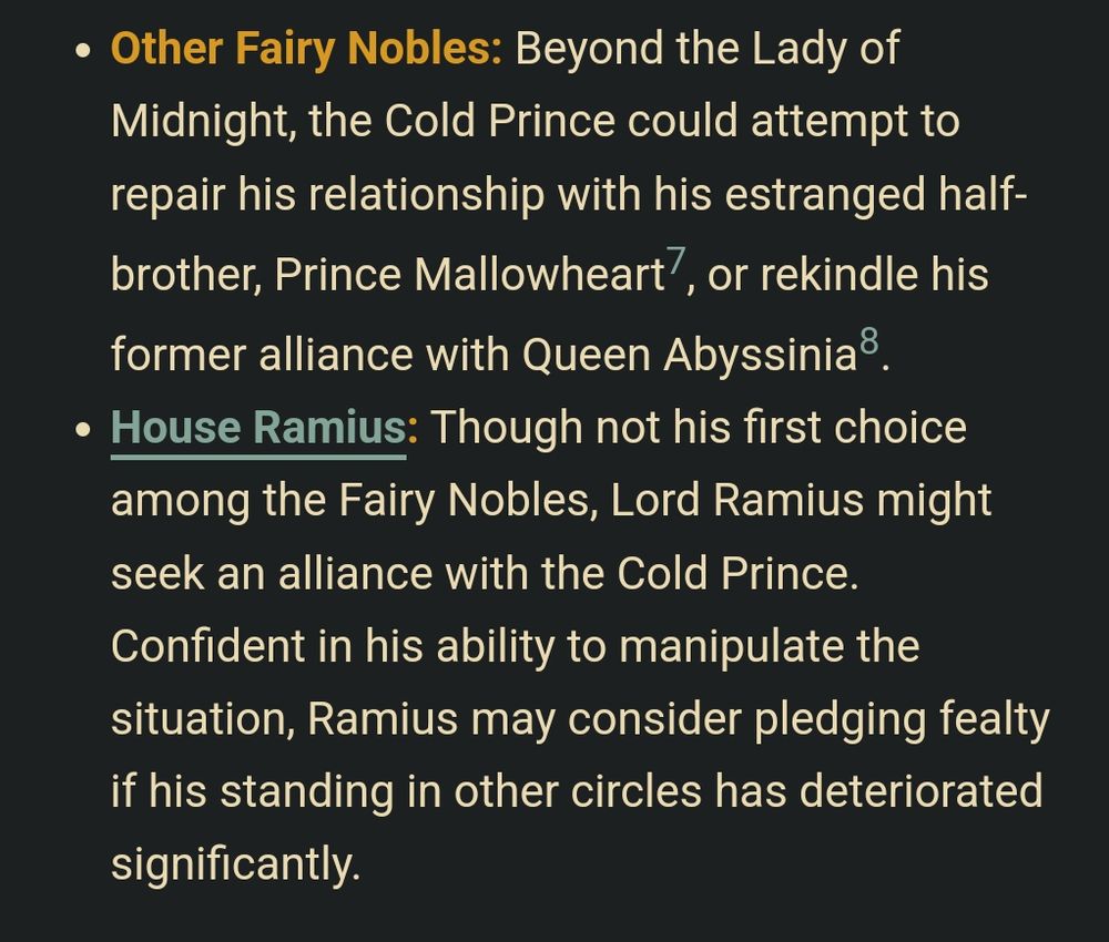 Screenshot of Potential Alliances for the Cold Prince