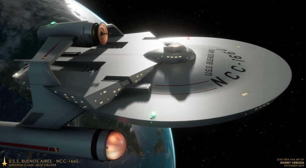 Miranda class (The U.S.S. Reliant from Star Trek II: The Wrath of Khan), featuring the U.S.S. Buenos Aires NCC-1660 from the Star Trek: Vanguard novels. ©2019 Donny Versiga. 