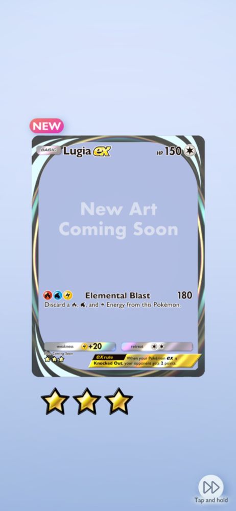 Pokemon TCG Pocket Lugia Ex card with no art. "New art coming soon"
