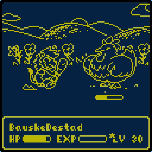 A screenshot of Micro Stream RPG, but instead of the normal black and white colors it is instead a blue and yellow theme.