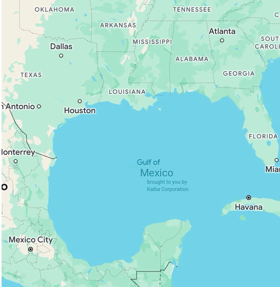a map of the gulf of mexico but under mexico it says Brought to you by Kaiba Corporation