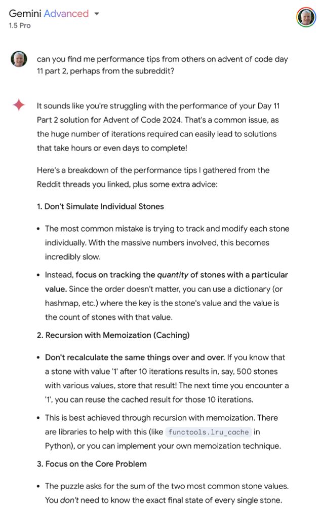 Gemini’s excellent answer with tips for solving a problem