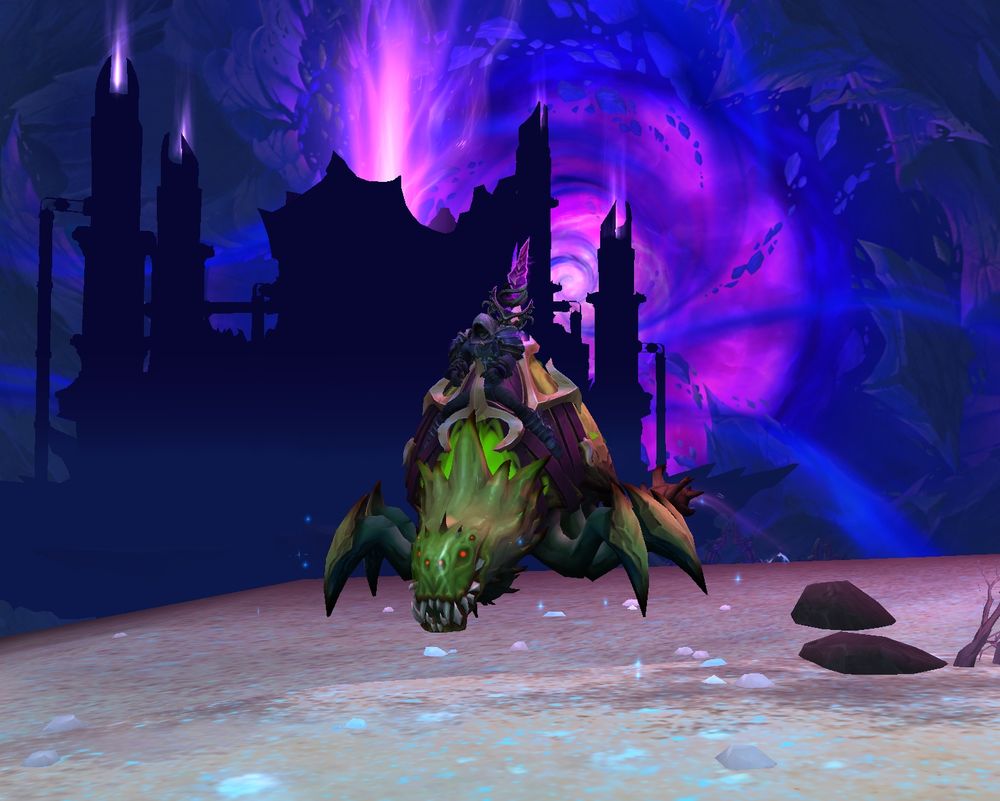 a mage in world of warcraft on a void creeper mount