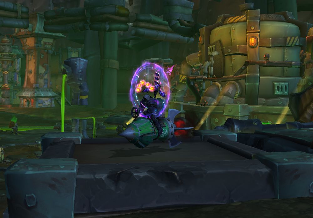 a mage in world of warcraft on a rocket mount