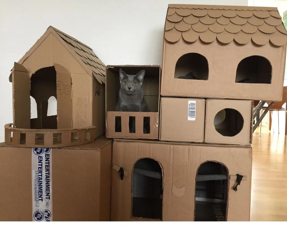 Cat castle, 3 floors, different sized boxes and cute balconies 