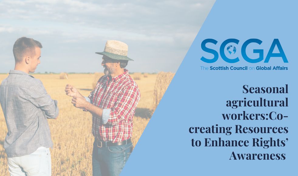 Banner illustrating an article about seasonal agricultural workers in Scotland