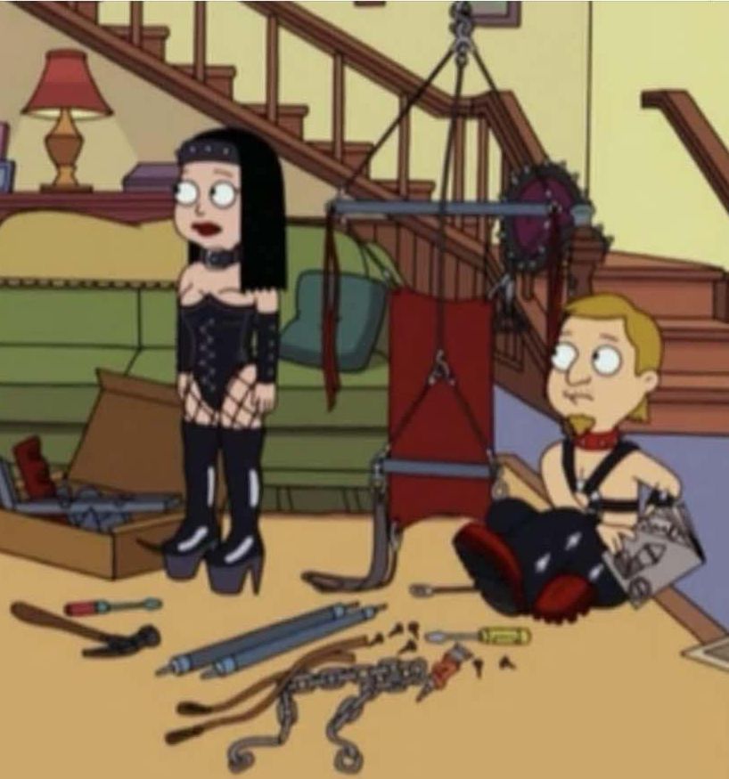 American Dad Screenshot: Hayley and Jeff try (and fail) to build a sex swing.