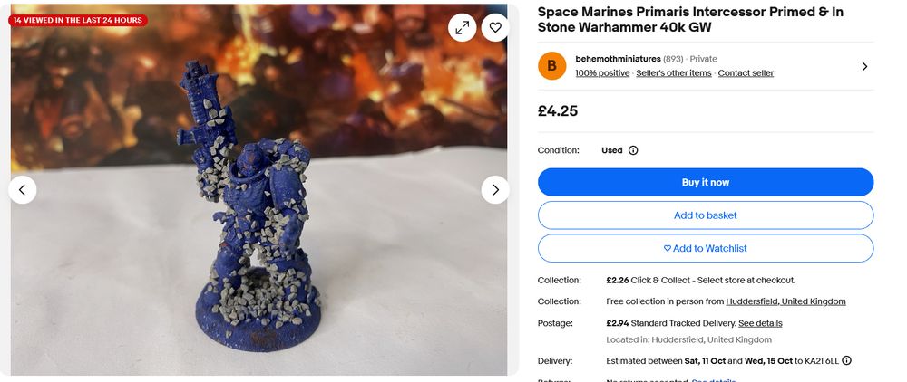 ebay listing for a space marine primed in stones for reasons. 