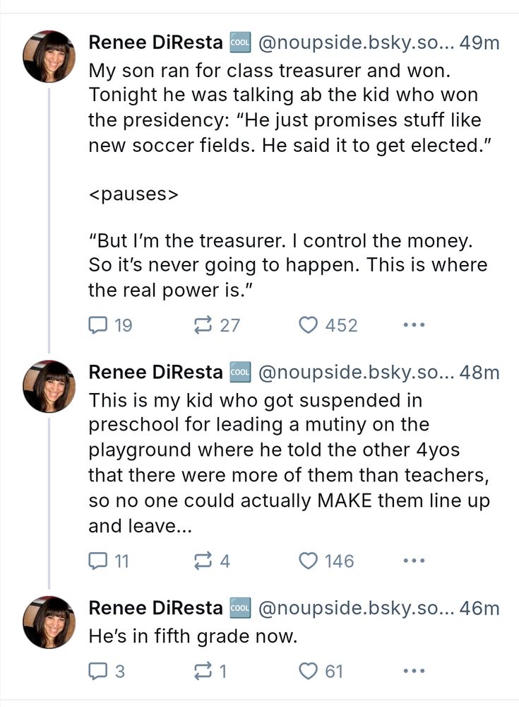 A three-post thread, where all three posts are visible in order, and vertical lines on the left clearly link them together as a thread.