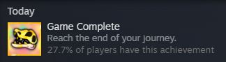 A screenshot of the steam achievement "Game Complete" for the game Creepy Redneck Dinosaur Mansion 3. 27.7% of players have this achievement.