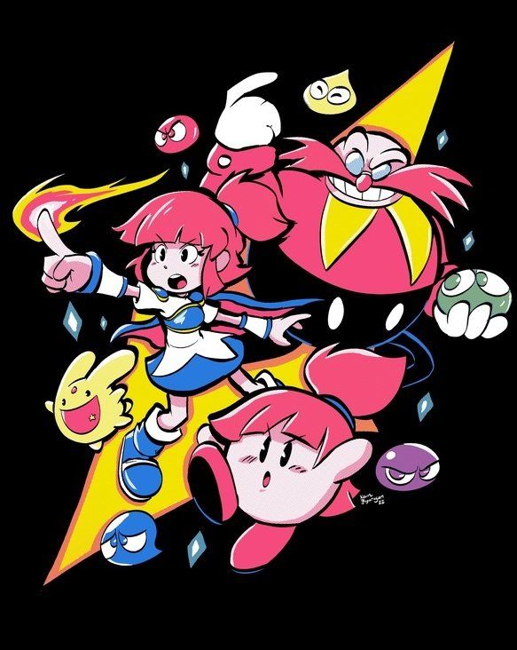 Kirby, Dr. Eggman, Arle and Carbuncle. All from the same Puzzle Game, just reskinned 