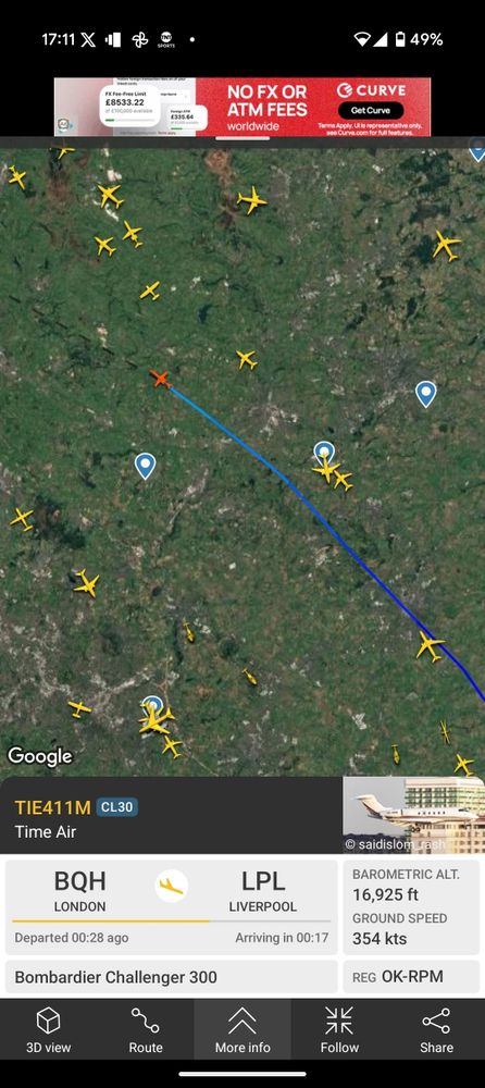 Flight tracker Biggin Hill to Liverpool flight map