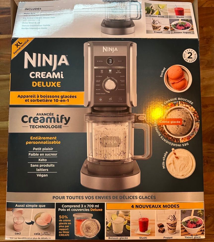 Photo du carton de la ninja Creami , une machine pour faire des glaces. 