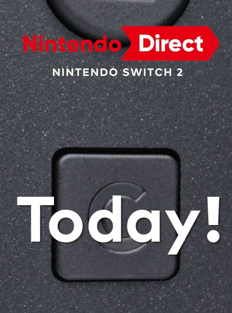 Image du mystérieux bouton C en bas à droite du Joy con droit de la Switch 2.
Il est écrit en gros « TODAY » par dessus. 
C’est un teasing pour la présentation de la console aujourd’hui à 15h. 