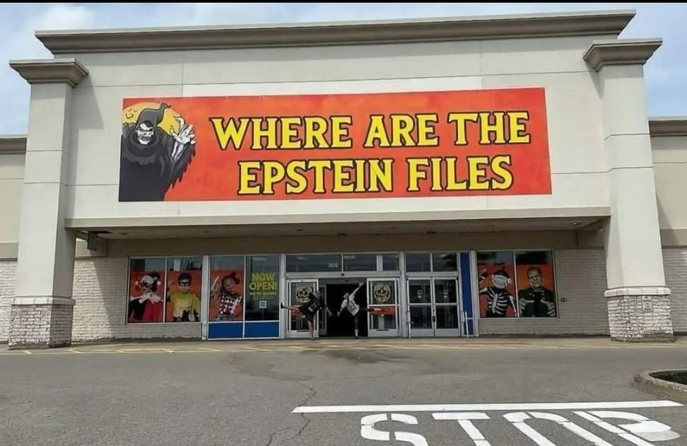 Spirit store banner that says where are the Epstein files
