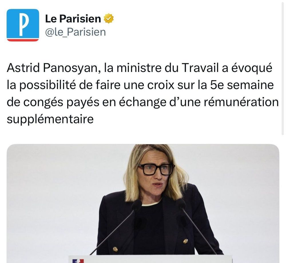La ministre du travail Astrid Panosyan propose de faire une croix sur la 5eme semaine de congés payés en échange d'une rémunération supplémentaire 